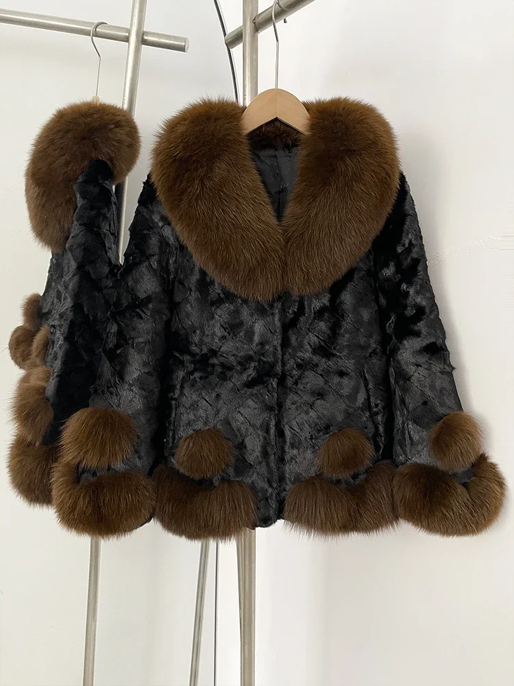 Новинка 2025 года, зимняя утепленная теплая одежда, женская короткая куртка с воротником из натурального лисьего меха, женская роскошная куртка из натурального норкового меха, верхняя одежда