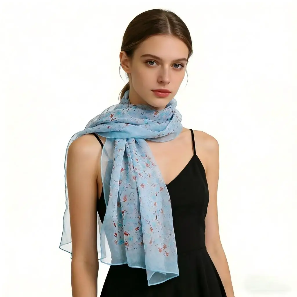 Women Ditsy Floral Hijab Scarf – 160cm Long Silky Georgette Wrap, Lightweight Summer Shawl for Beach, Travel or Daily Wear
