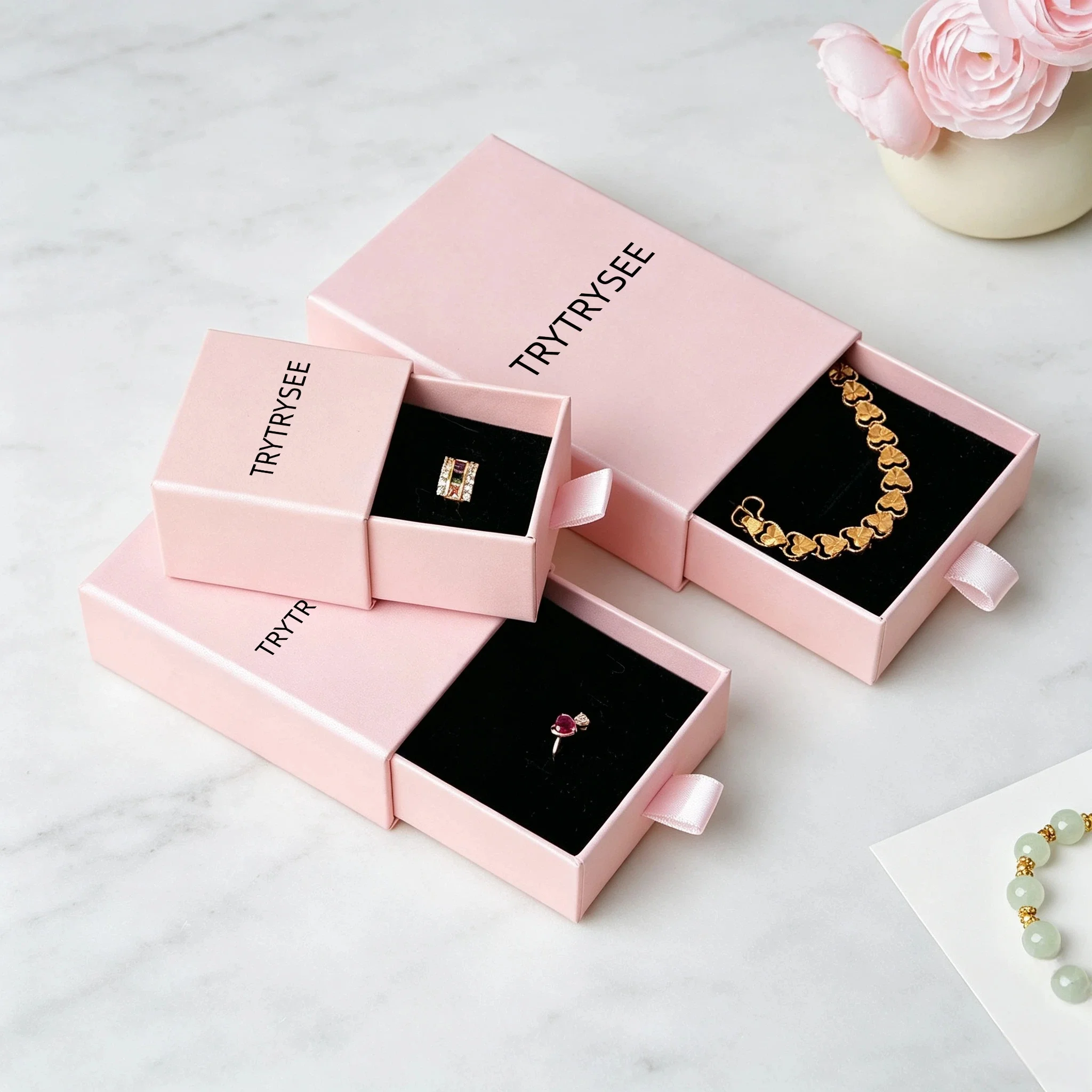 50pcs Personalize Logo Jewelry Gift Box Drawer Bracelet Earrings Necklace Ring Jewelry Gift Box Packaging Box Wholesale Supply