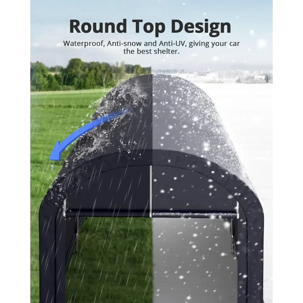 10' x 20' Heavy Duty Carport Round Style Outdoor Instant Garage Anti-Snow Car Canopy with Reinforced Ground Bars Dark