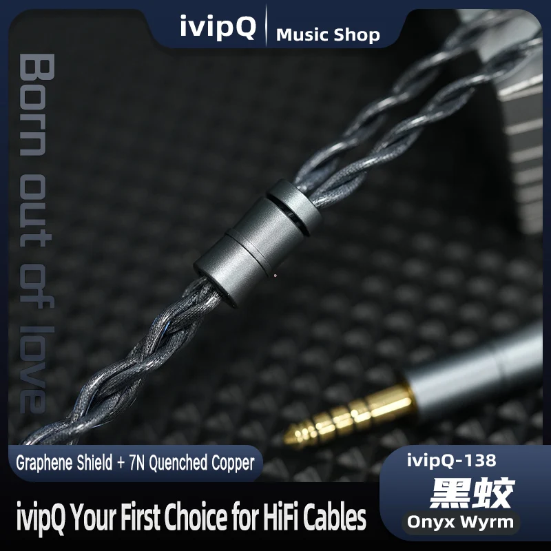 ivipQ-138 أونيكس Wyrm عالية النقاء HiFi IEM كابل 7N محفور النحاس + الجرافين التدريع 4.4 مللي متر 2Pin 0.78 مللي متر/MMCX IE900 سماعة سلك