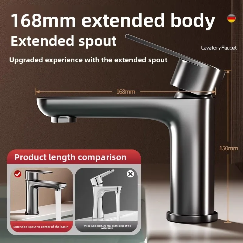 

304 Stainless Steel Basin Faucet Hot Cold Water Tap Deck Mounted For Bathroom Washroom Vanity Sink Home Hotel