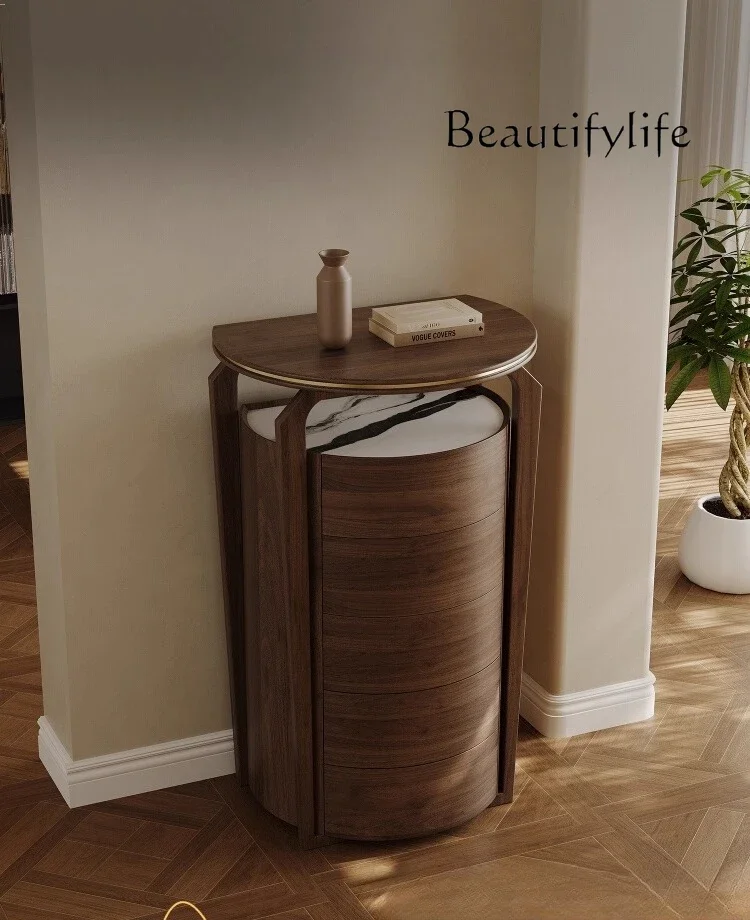 Medieval style chest of drawers Solid wood microcrystalline stone Large capacity creative storage Living room designer Home stor