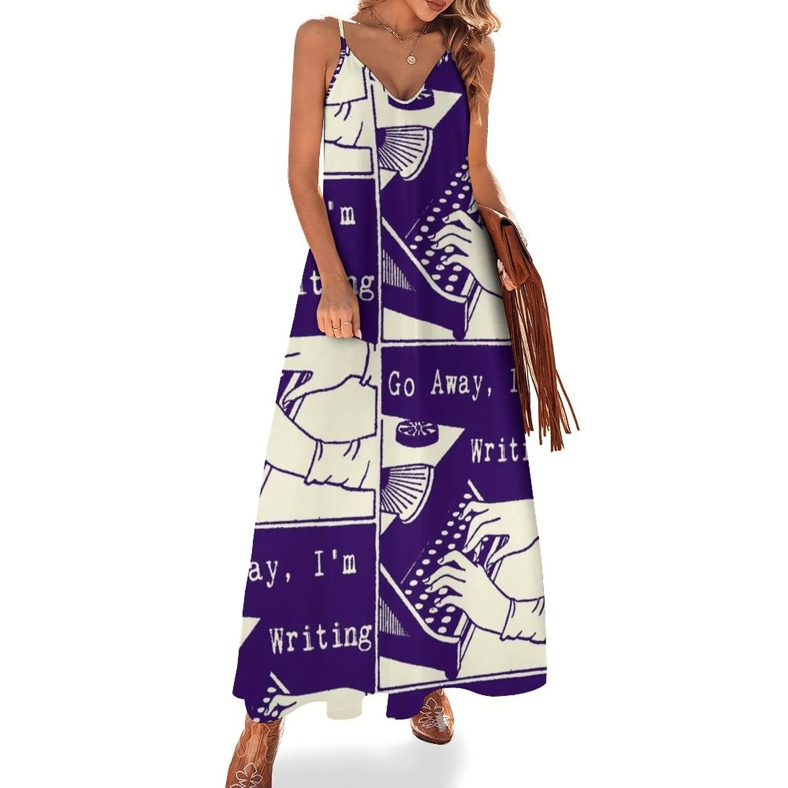 

Go Away, I'm Writing (Dark Blue/Cream) Sleeveless Dress bandage dress Woman fashion Dress