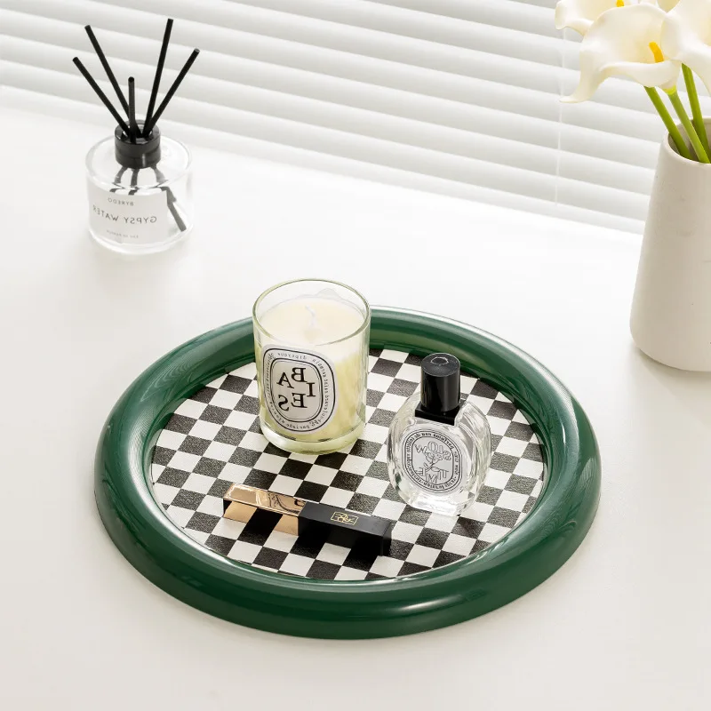 Nordic Style Black and White Plaid Tray Aromatherapy Lipstick Small Object Tray Living Room Porch Sundries Desktop Storage Tray