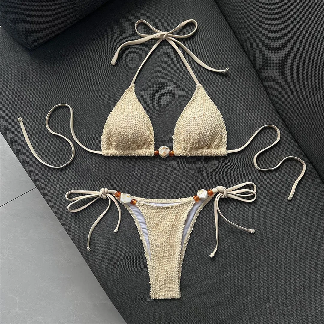 Halter-Netz-Bikini, Damen-Badebekleidung, zweiteiliger Bikini, hoch geschnittene Beine, gepolsterter Badeanzug, Badeanzug, Schwimmbekleidung V8339 – Detail 4