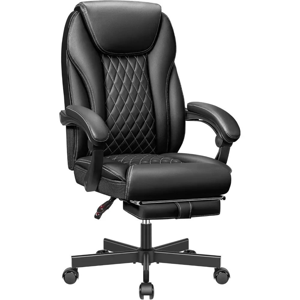 Executive Office Chair Big and Tall Home Office Chair, High Back Ergonomic Leather Chair with Footrest.