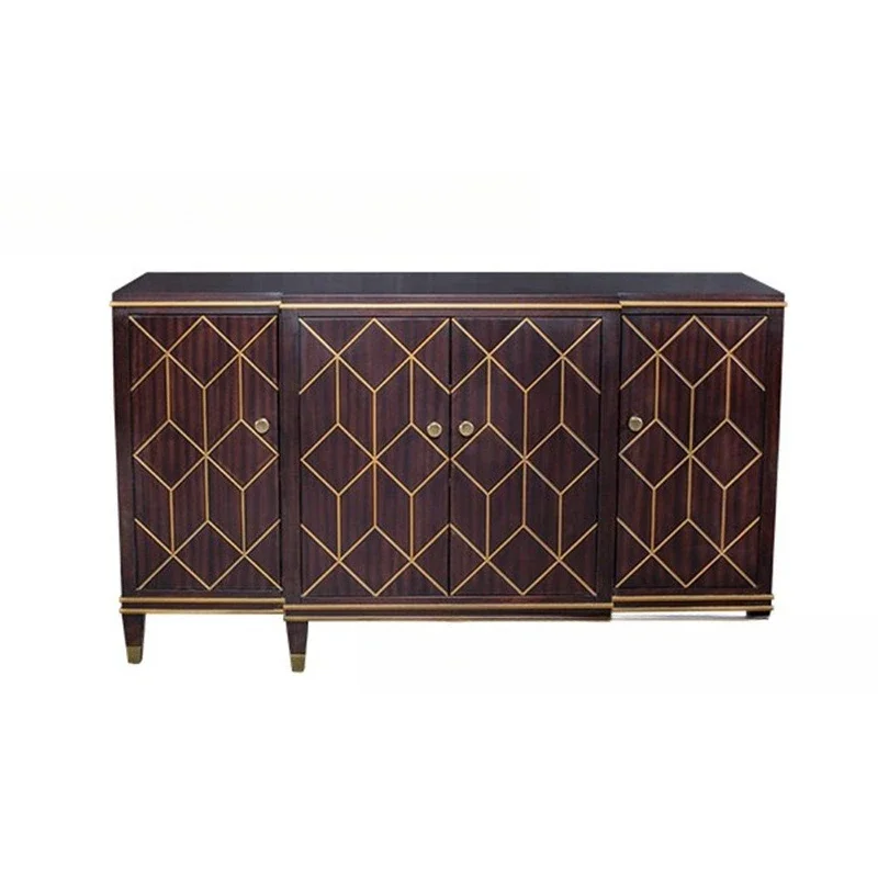 

American light luxury solid wood dining side cabinet, restaurant three-door locker model room fashion foyer, decorative cabinet