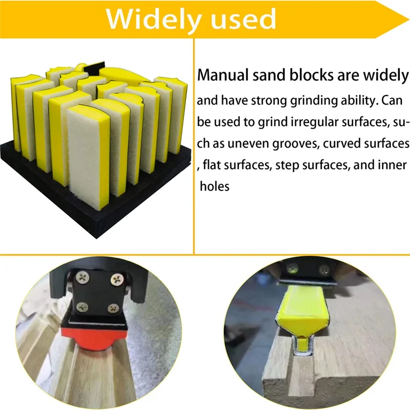

A76K 16 PCS Hand Sanding Block Set - Hook And Loop Soft And Durable Foam Material Assorted Sanding Pad Hook Backing Plate Durabl