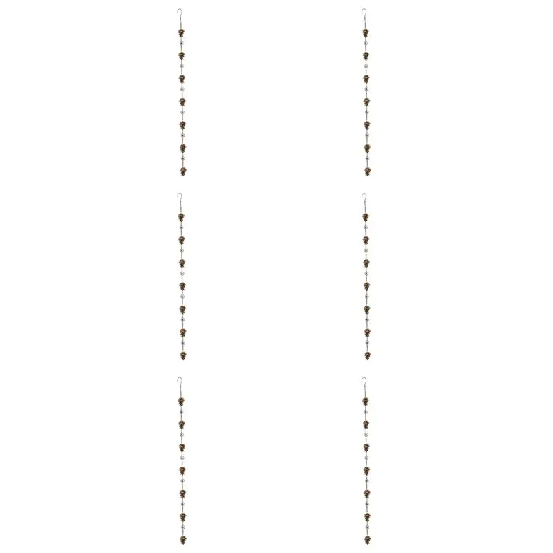 JHD 6X Pine Cone Shaped Rain Chain, Ancient Graffiti Pine Cone Decorative Hanging Chain, Metal Iron Bells