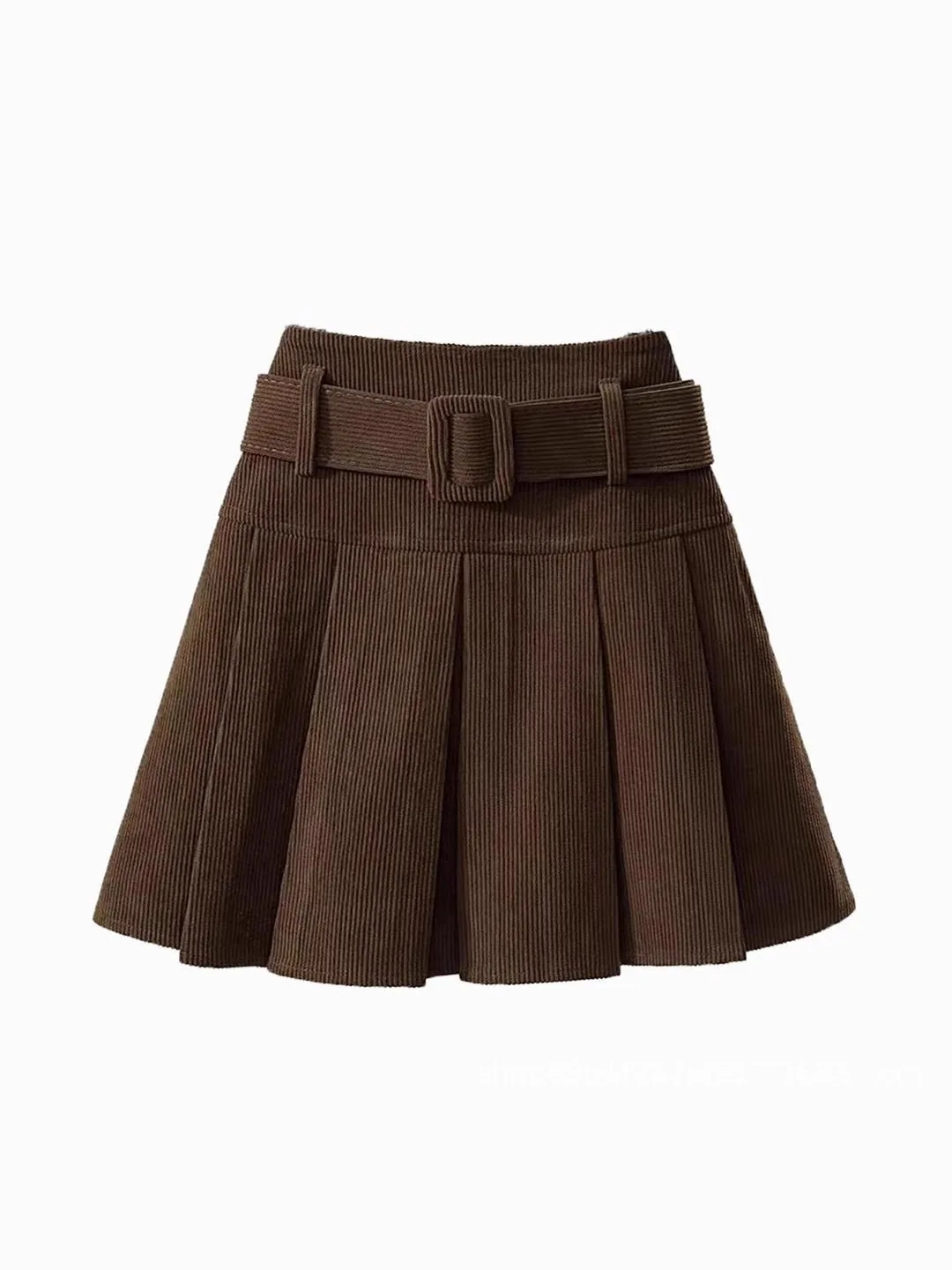 Plus-Size Skirt Premium Corduroy Pleated Waist Skirt Figure-Flattering A-Line Short Skirt Flared Soft Mini Casual Skirts