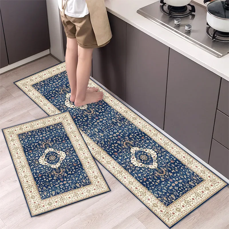 Ethnic Style Kitchen Floor Carpet Home Bedroom Entrance Door Mat Non-slip Washable Bathroom Foot Mat Kitchen Long Rug Waterproof