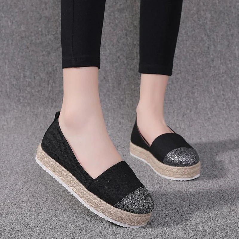 2024 Ladies's Mixed-color Loafers Women's Flat Casual Straw Twine Trainers Vulcanize Shoes Metal Decoration Shallow Daily-wear