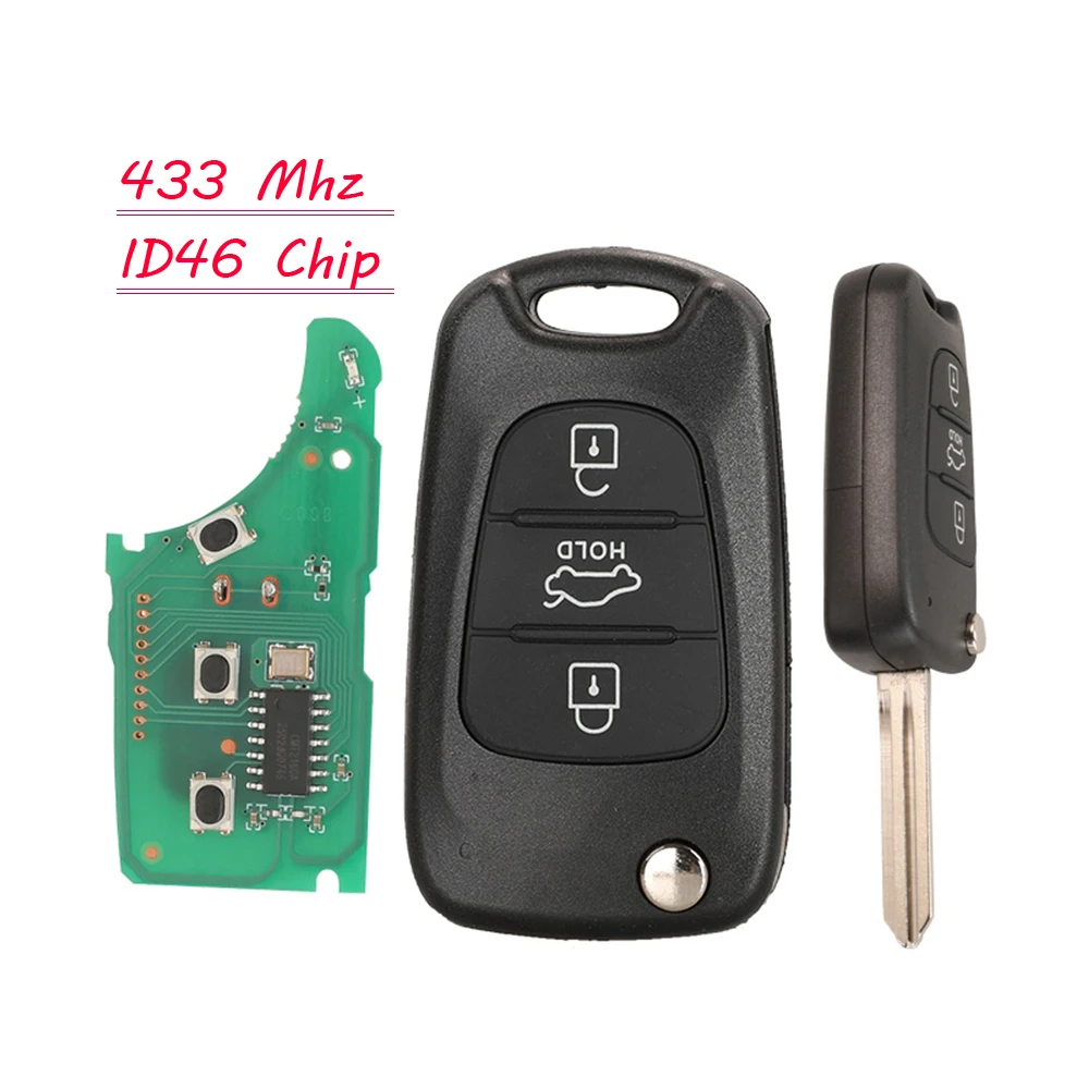 

jingyuqin New Remote Car Key For Hyundai Elantra Sonata 433Mhz ID46 Chip Control Flid Folding