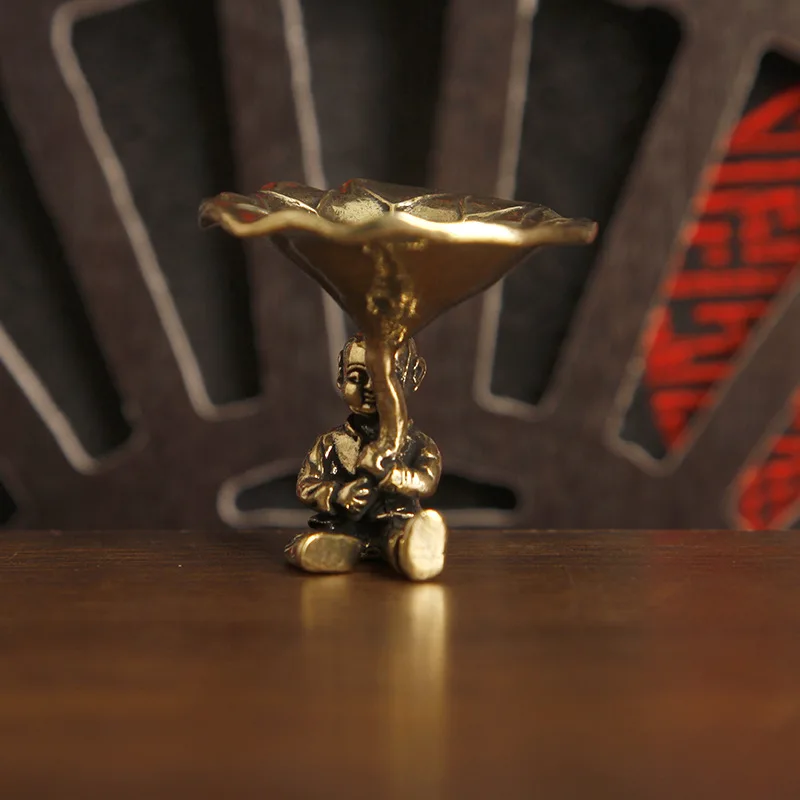Vintage solid brass lotus leaf-shaped incense burner, a small desk ornament for the office