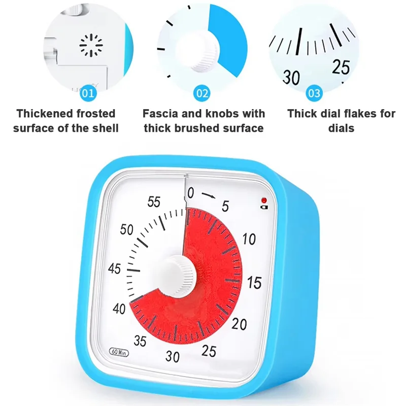 B47C VT01 60 Minute Visual Timer Silent Countdown Time Manager Drop-Proof Alarm Clock DIY Timer  For Students Learning Tool