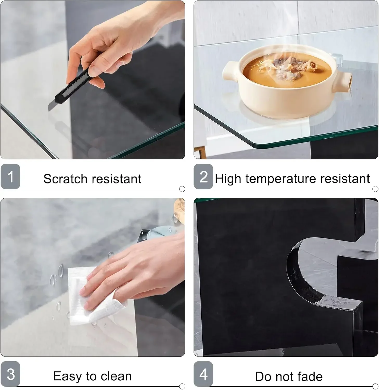 [Best Seller!]Table Set for 4,5 Piece Dining Table Set, Tempered Glass Table Top and Modern Design MDF Base with 4 PU Leather Er