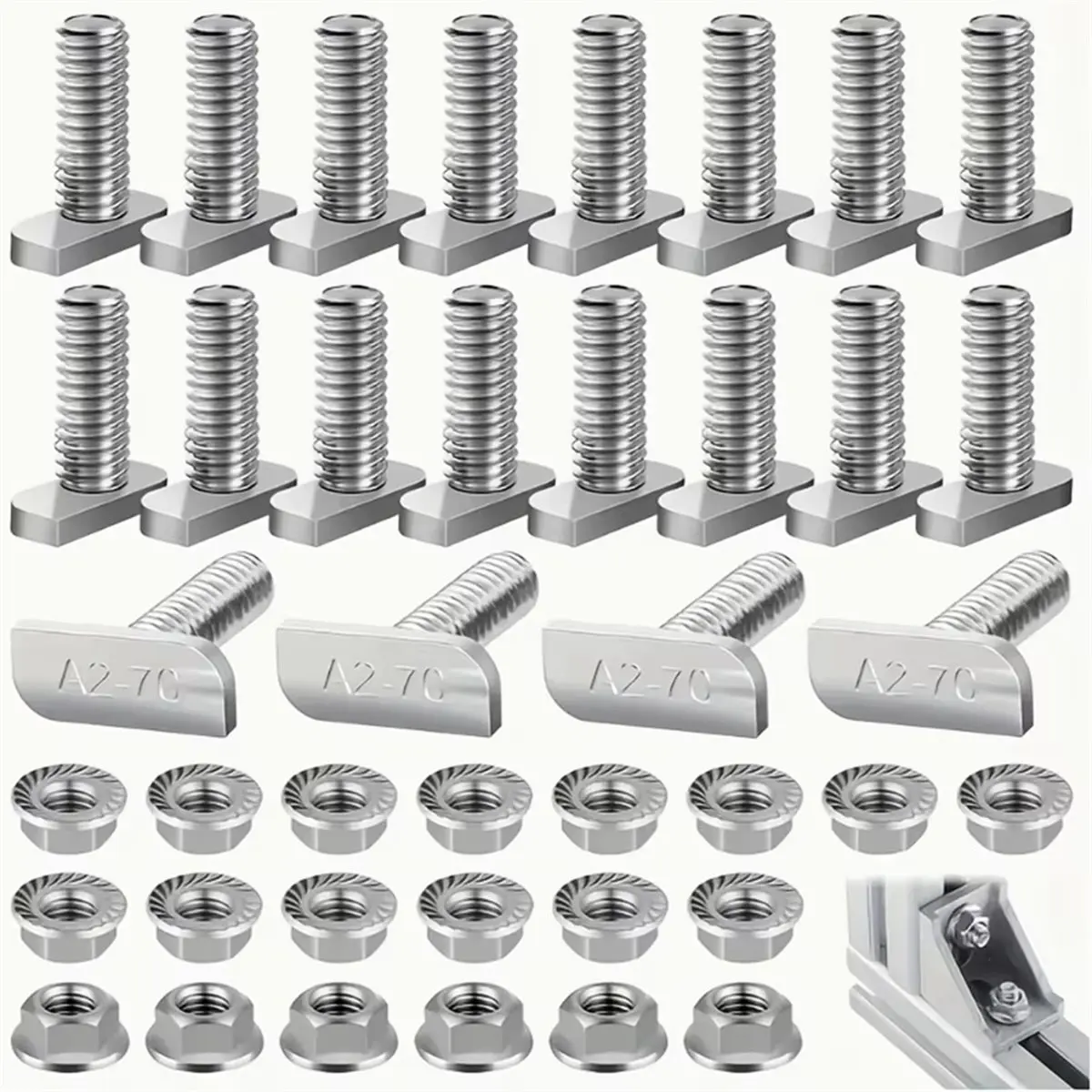 STOCK-40Pcs Stainless Steel -Bolts,Square Head Screws,M8 Hex Head Binding Screws with Flange for Greenhouses,Power Generation