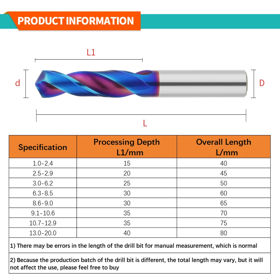 Lufeicnc HRC65° Tungsten Carbide Drill Bit Metal Drills Super Hard Metalworking CNC Lathe Stainless Steel Drilling Tool 0.5-20mm