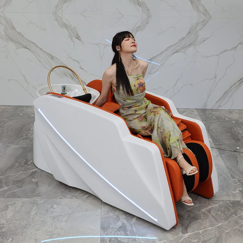 New Design Beauty Salon Furniture White Electric Full-automatic Massage Shampoo Bed Lay Down Luxury Washing Chair for Sale