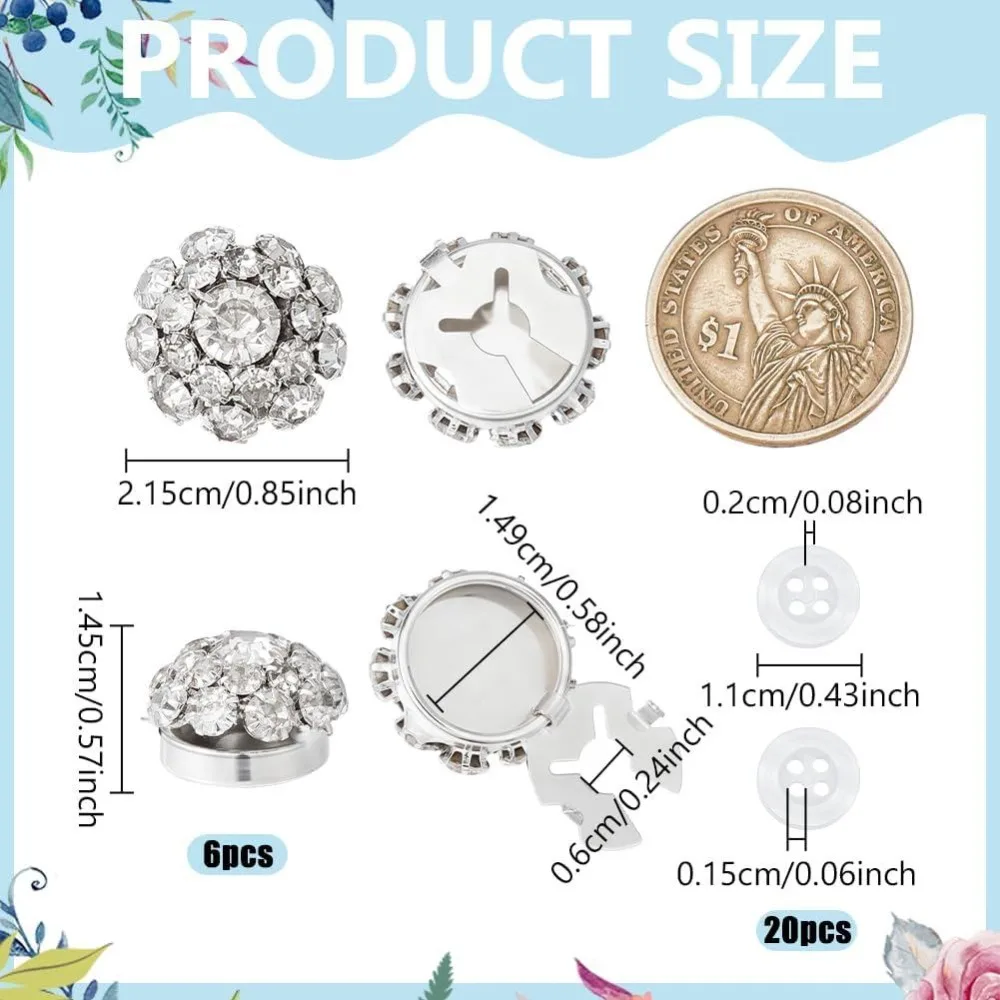6 Pcs Button Covers for Women and 20 Pcs 4-Hole Sewing Buttons Flower Sleeve Buttons Cover Decorative Button Clips Platinum