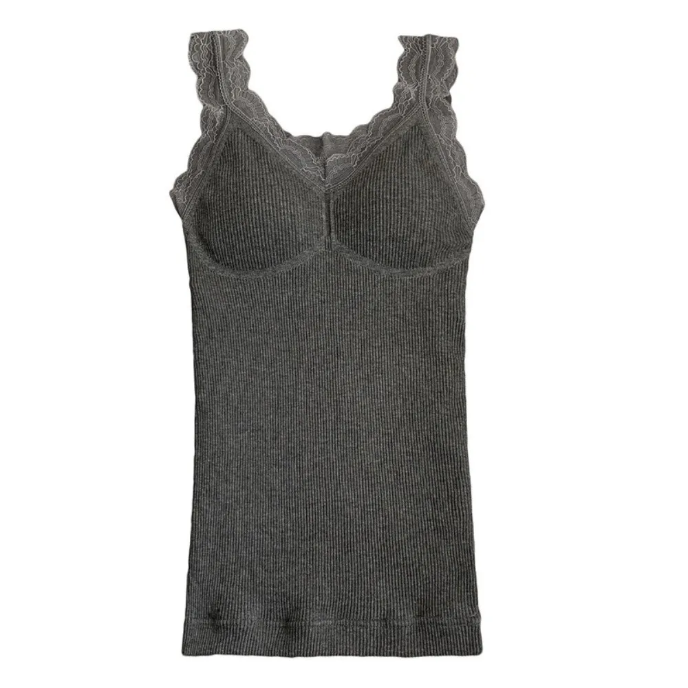 Elasticity Lace Thermal Underwear Seamless Sleeveless Heating Cami Top Thicken Warm Plush Bottoming Camisole Inner Wear