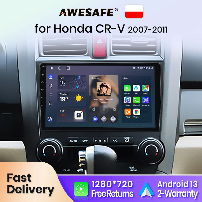 AWESAFE Android 13 Auto Radio for Honda CRV 2007-2011 Wireless CarPlay Multimedia Screen stereo GPS 2din DSP RDS