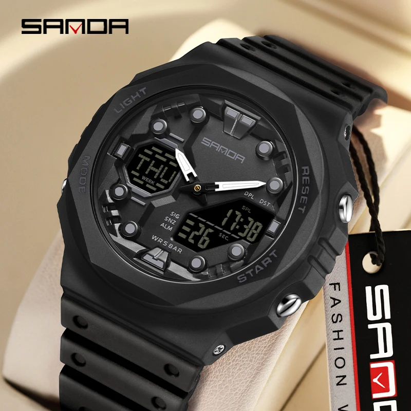 SANDA Brand G style Digital Men Watch Multifunctional Stopwatch LED Electronic Outdoor Military Waterproof Quartz Wristwatch