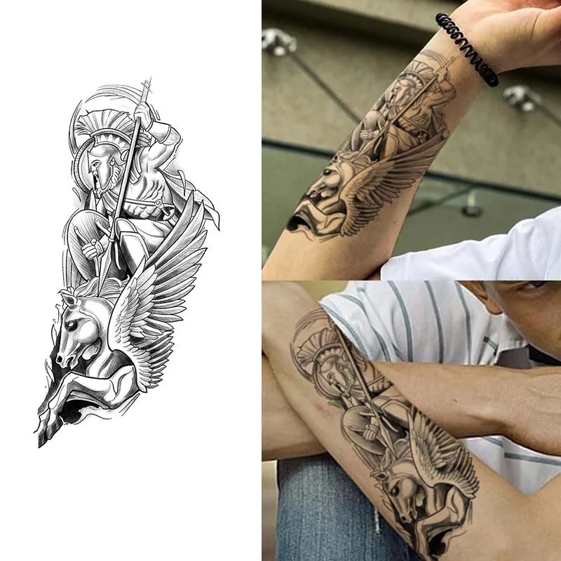 Lasting 15 days temporary tattoo sticker waterproof non-reflective knight pattern sticker body art fake tattoo on boy's arm