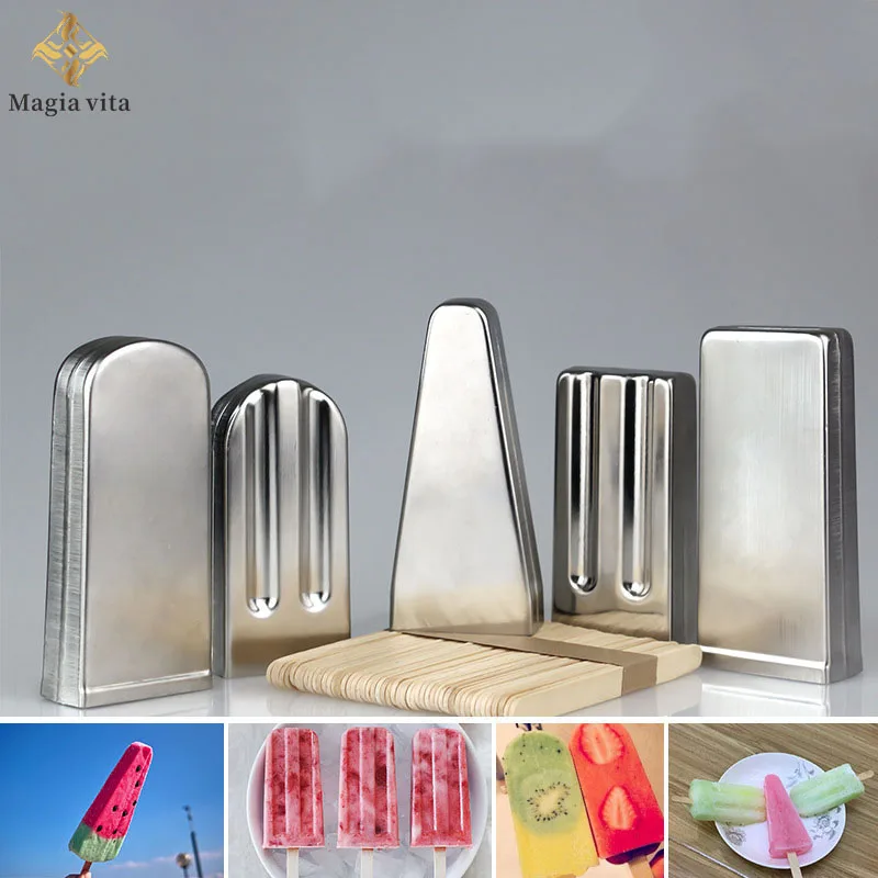 Popsicle Mold Stainless Steel Ice Cream Fruit Sticks Making Machine Kitchen Tools Homemade With Holder Reusable Maker Dessert