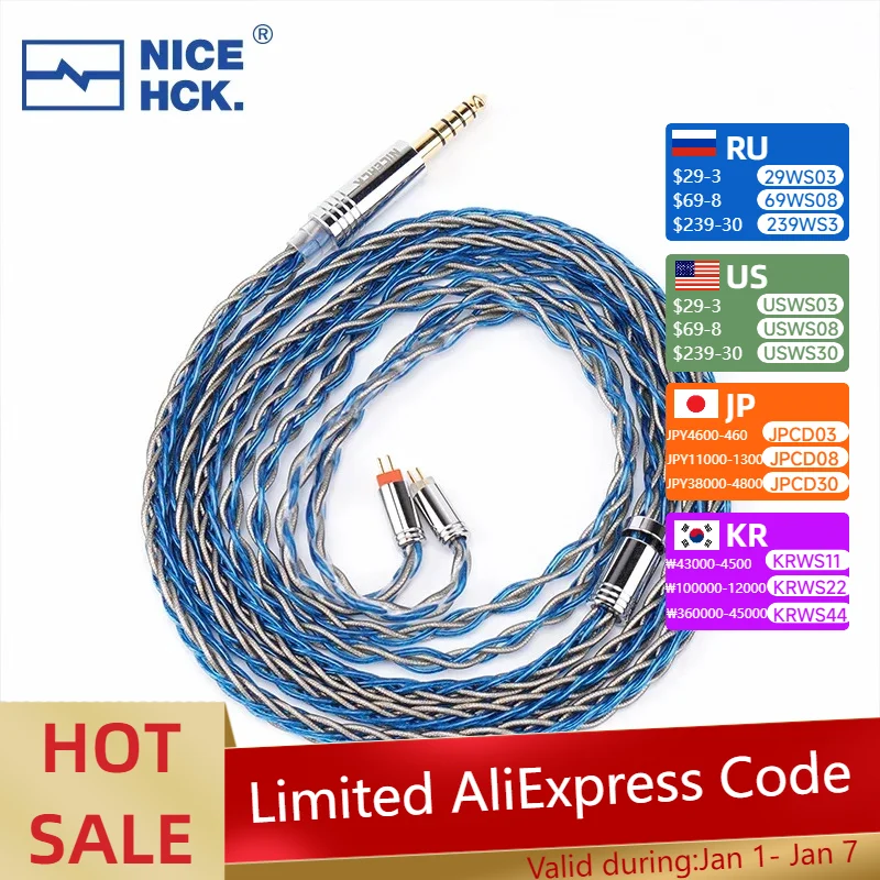 NiceHCK MixBS HIFI Cable 6N OCC+Silver Foil Earphone Wire 3.5/2.5/4.4 MMCX/2Pin/QDC for FX15 Kima CHU II Galileo Aria FH11 HOLA