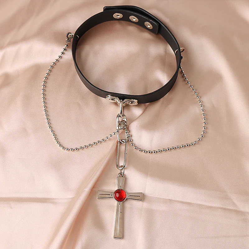 Athemis Rosario And Vampire Moka Akashiya Cosplay Necklace Cross Pendant Choker Adjustable For Halloween Christmas