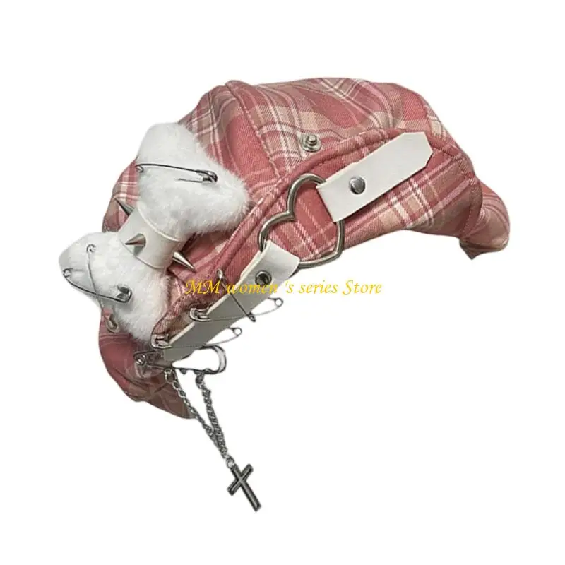 Q39C Dark Cabbie Hat Painter Heart Hat Baker Boy Hat لـ Street Strolling Dark Fashion Hat Props