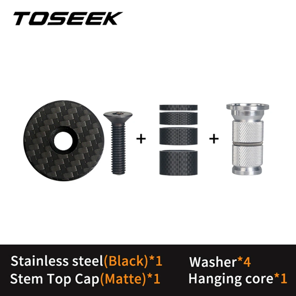 TOSEEK 3K matte Carbon Fiber Headset Stem Top Cap 28.6mm Bike Headset Expansion Screw Bike fork carbon washer 5mm/10MM/15MM/20MM