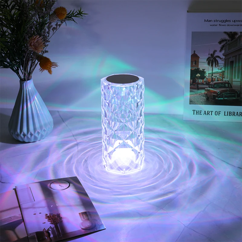 New USB rechargeable crystal mini rose petal small table lamp decorative lamp