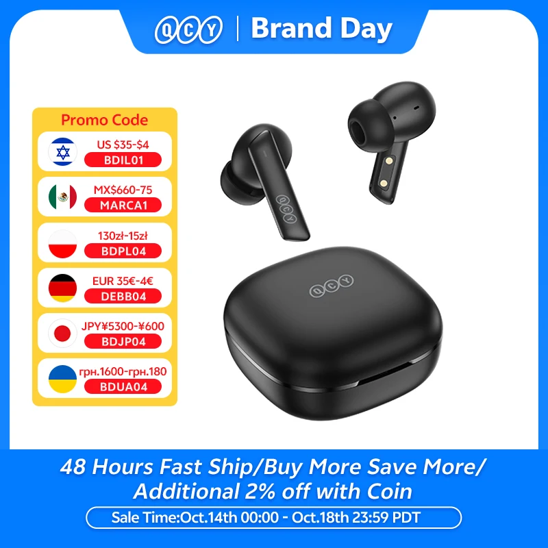 

QCY HT05 ANC Беспроводные наушники 40 дБ с шумоподавлением Bluetooth 5,2 Наушники 6 микрофонов ENC HD Call TWS Наушники Режим прозрачности