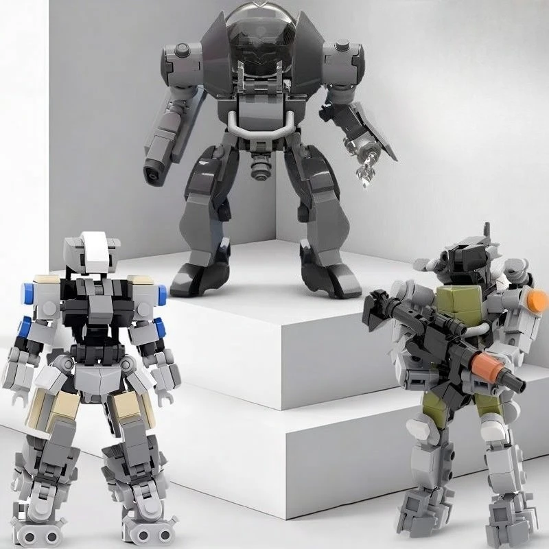 

Креативная настоящая серебристо-серая модель меха MOC, экзоскелет, боевой робот, пехотные строительные блоки, детская игрушка-головоломка, подарок на день рождения