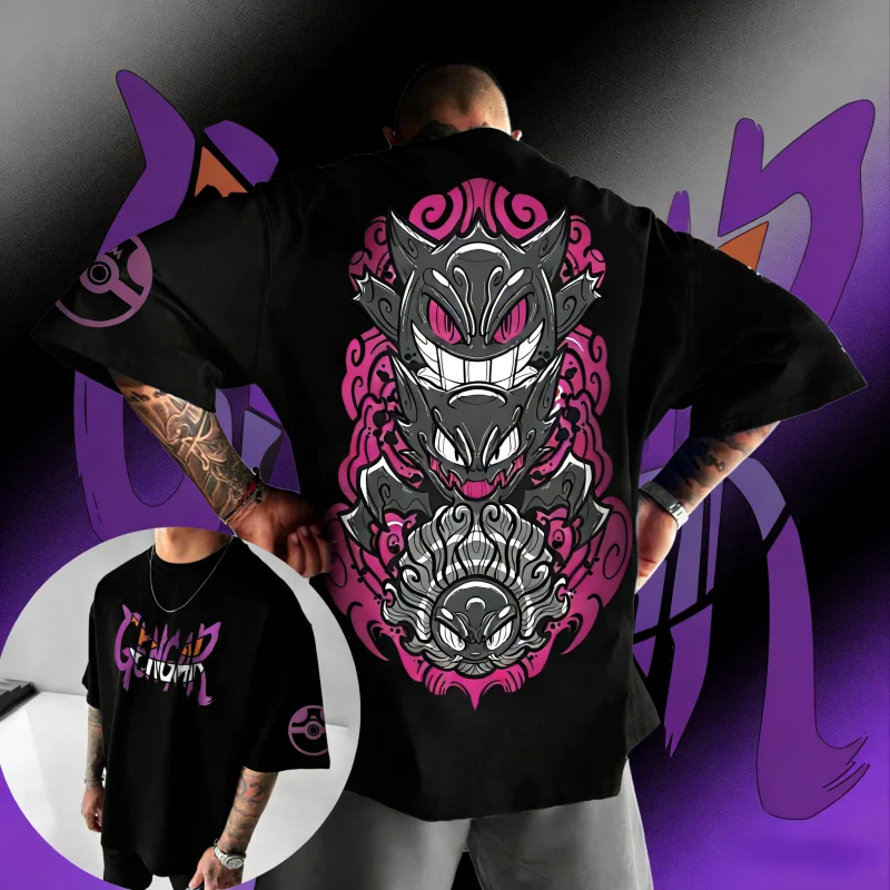 

2026 Summer Cotton Graphic Tee for Men Women Kids, Breathable Oversized Top, Anime Fans Streetwear with Triple Monster Print