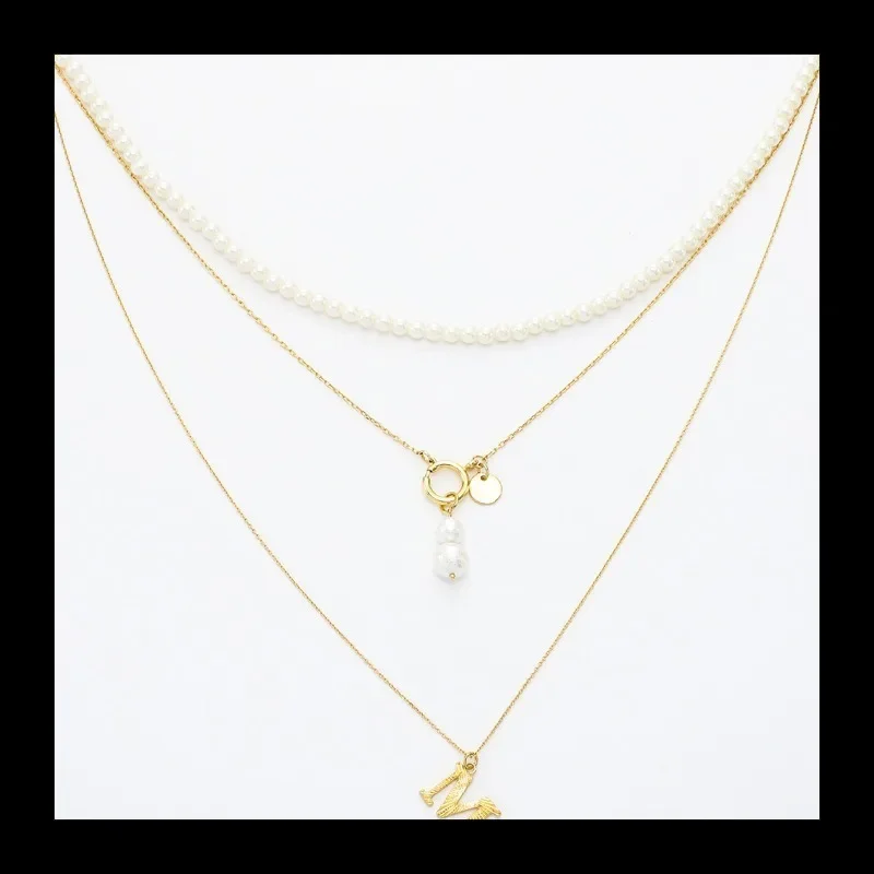 الذهب معدن متعدد الطبقات مكدسة اللؤلؤ المختنق قلادة الزخرفية نمط إلكتروني قلادة الإناث #6