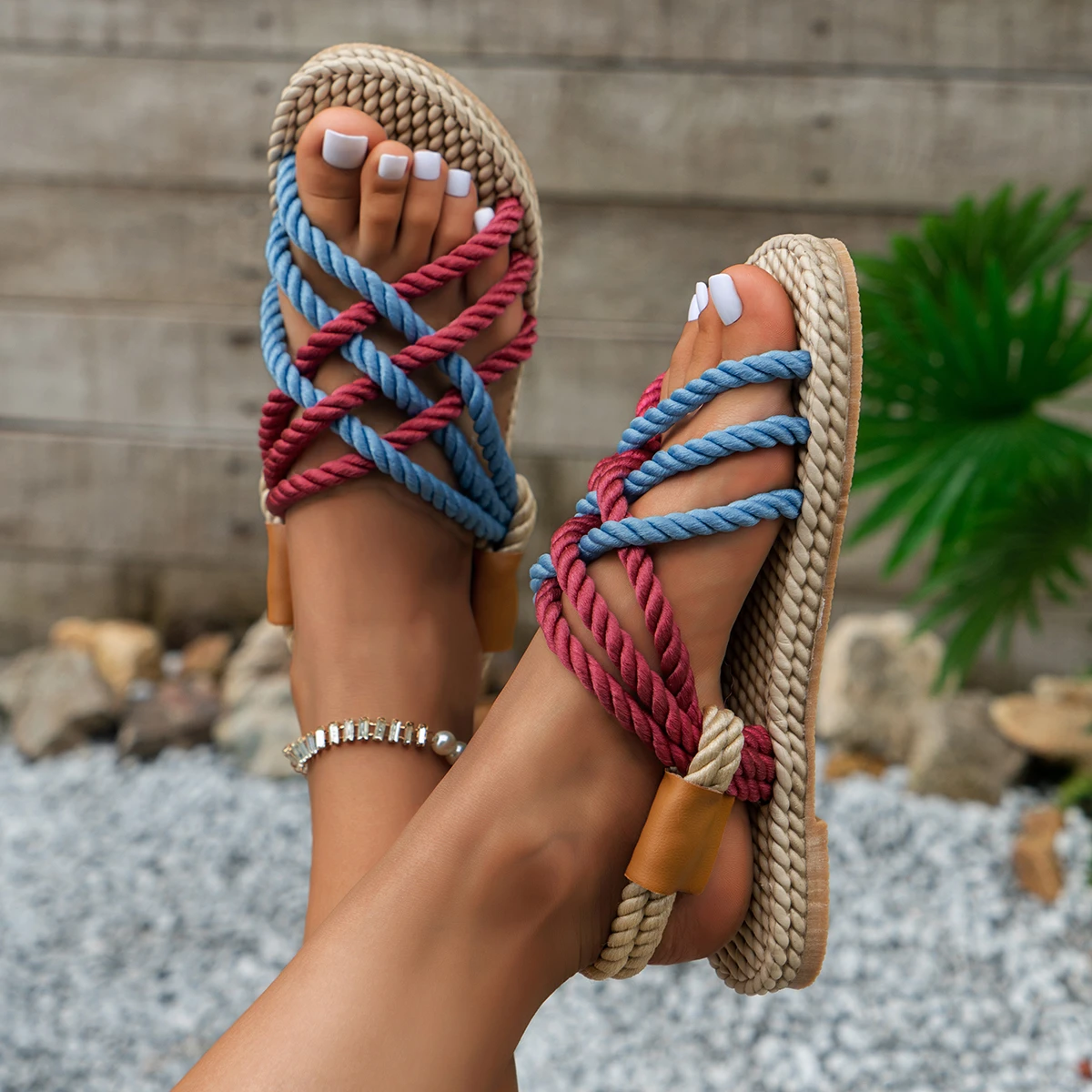 Woman Sandals Braided Rope with Traditional Casual Style Shoes Woman Simple Fashion Sandals Women Summer Lightweight Shoes