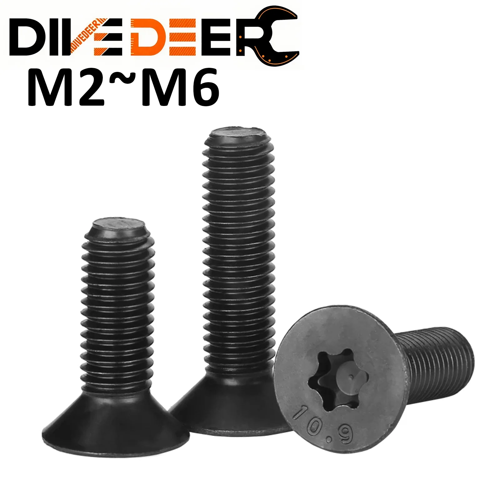 2-50pcs/lot M2- M6 Flat Countersunk Screw Six Lobe Bolt Machine screw  Black carbon steel Torx Head