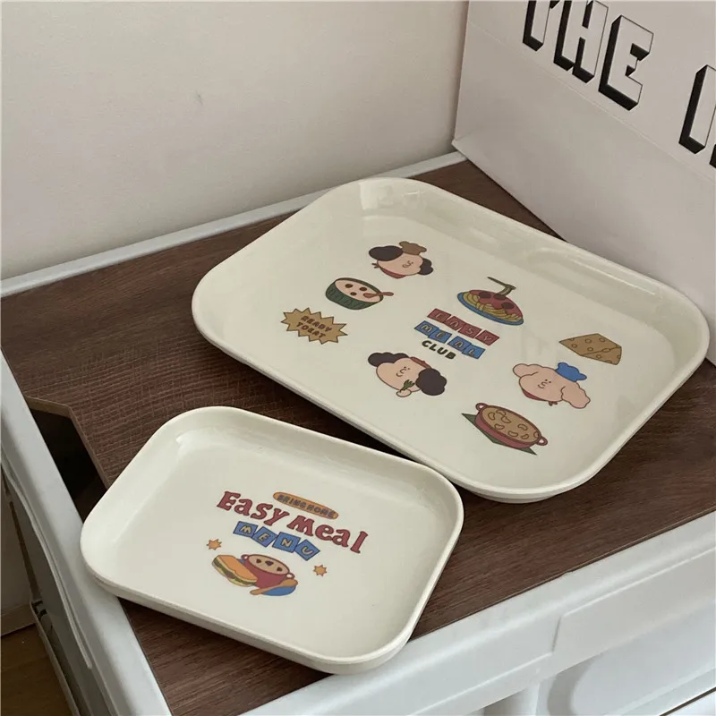 Korean INS Cute Cartoon Breakfast Plate Tray Tabletop Breakfast Snack Storage Tray Household Tableware Photography Props