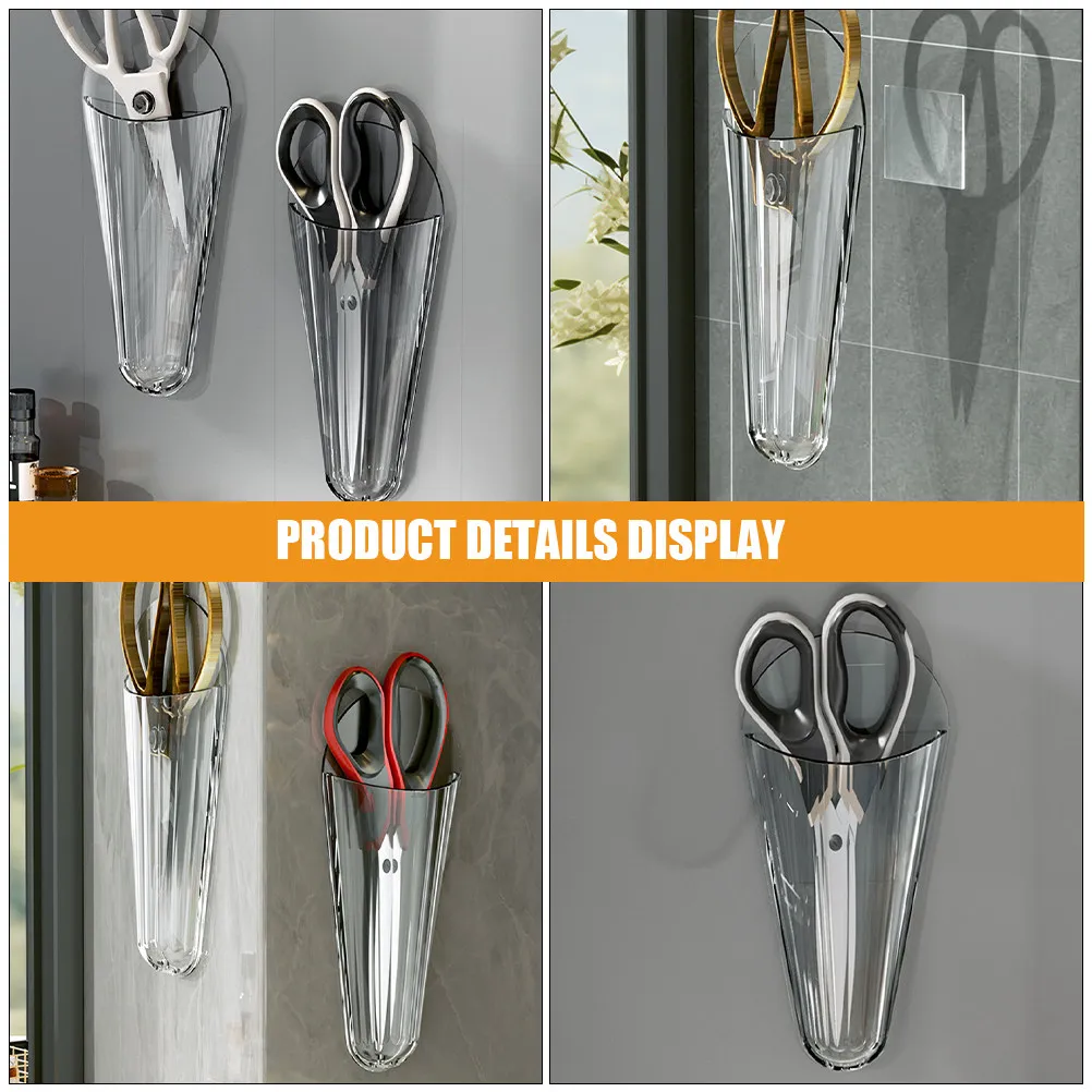 2Pcs Wall Mounted Scissor Rack Organizer Clear Adhesive Kitchen Utensil Holder Storage Box Chopstick Holder Space Saver