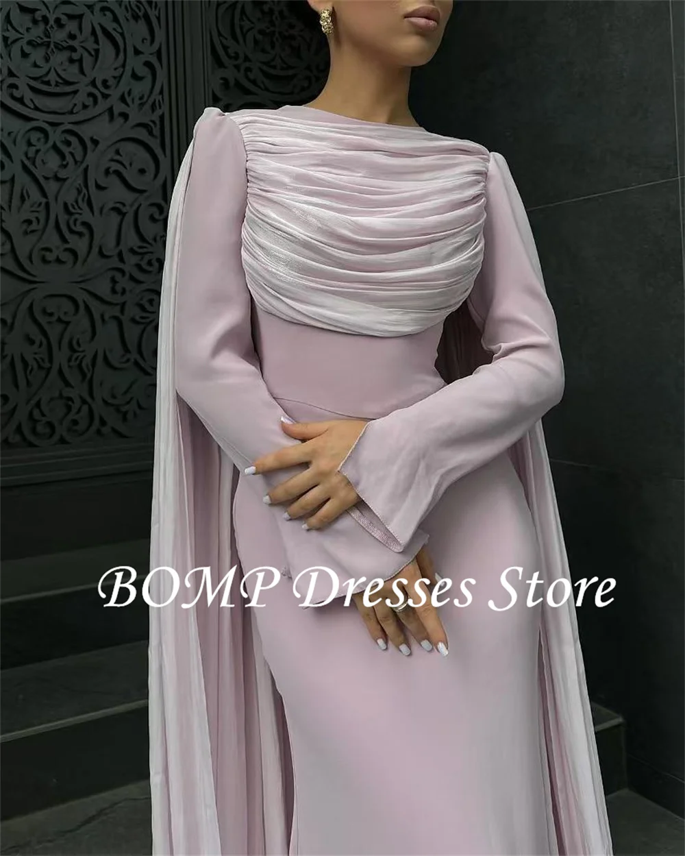 女性のためのボムフォーマルイブニングドレス,控えめなアラビア風,チークピンクのシルク,シフォンの床の長さ,カスタムのウエディングドレス