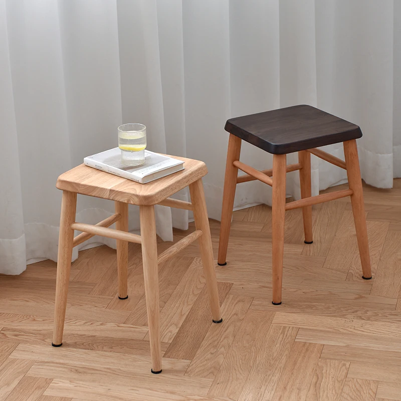 Solid Wood Mortise and Tenon Makeup Stool Simple Nordic Small Square  Household Board Family Chair Furniture