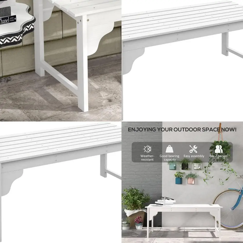 

White Curved Seat Wooden Outdoor Bench for Garden, Poolside, and Deck