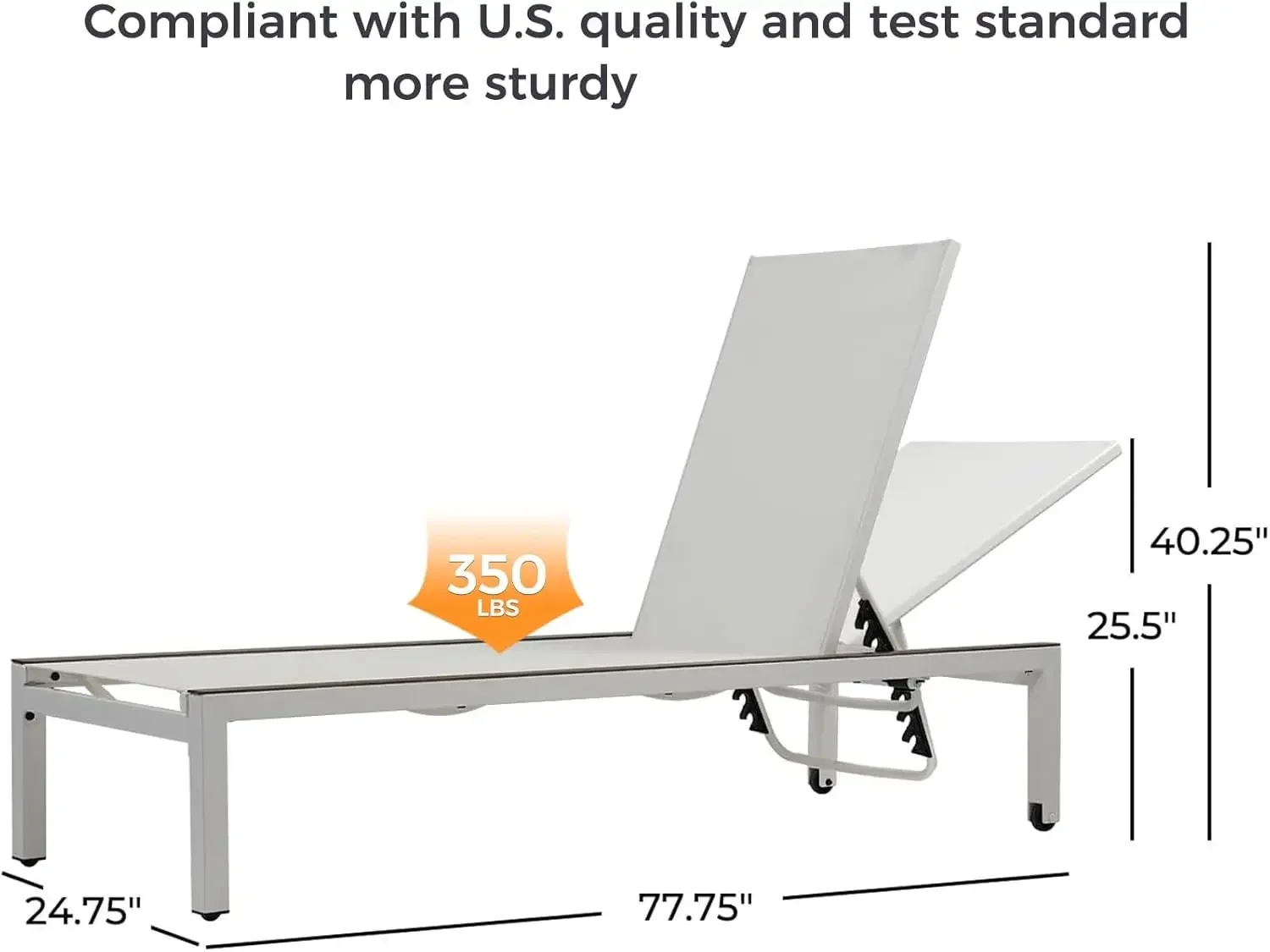 Outdoor Chaise Lounge Set of 2 Mesh Sling Lounge Chairs, Portable Wheels & 4 Adjustable Reclining Backrest Positions