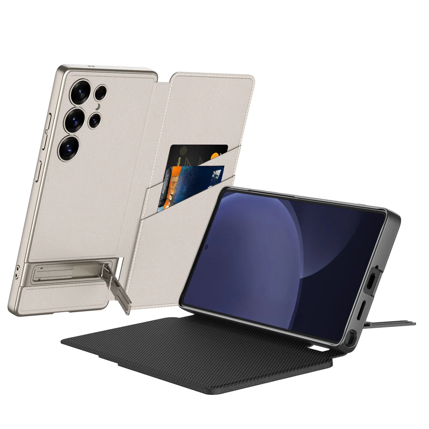 Portfel z podpórką i miejscem na kartę Galwanizowane etui na telefon ze skóry PU z pełnym pokryciem do Samsung Galaxy S25 Ultra Flip Cover