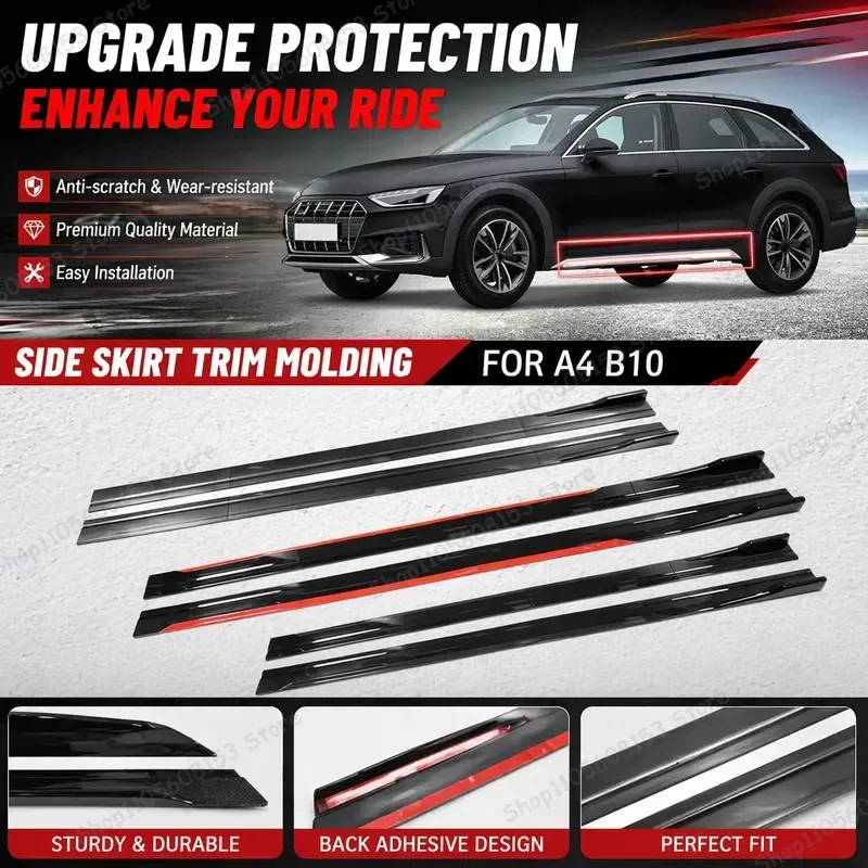 For Audi A4 B10 2M Car Side Skirt Extension Lip Kit Bumper Trim Racing Spoiler Aerodynamic Body Kit Compatible with Sedan