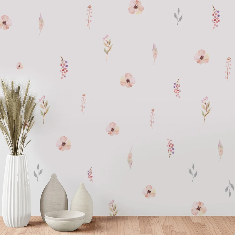 Pink Flowers Wall Stickers for Living Rooms, Background Wall Decoration, Self-adhesive Vinyl Sticker, Girls Bedroom